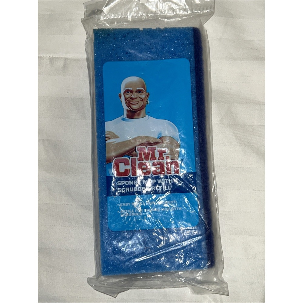 5-Mr Clean Blue Sponge Mop w/ Scrubber Refill Head Snap On SEALED New Old Stock - Picture 2 of 7